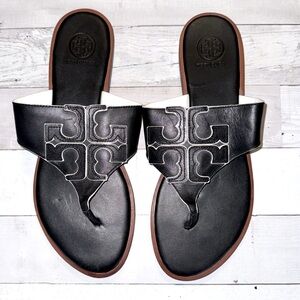 Tory Burch Jaime Logo Sandal Size 8.5 Black & White